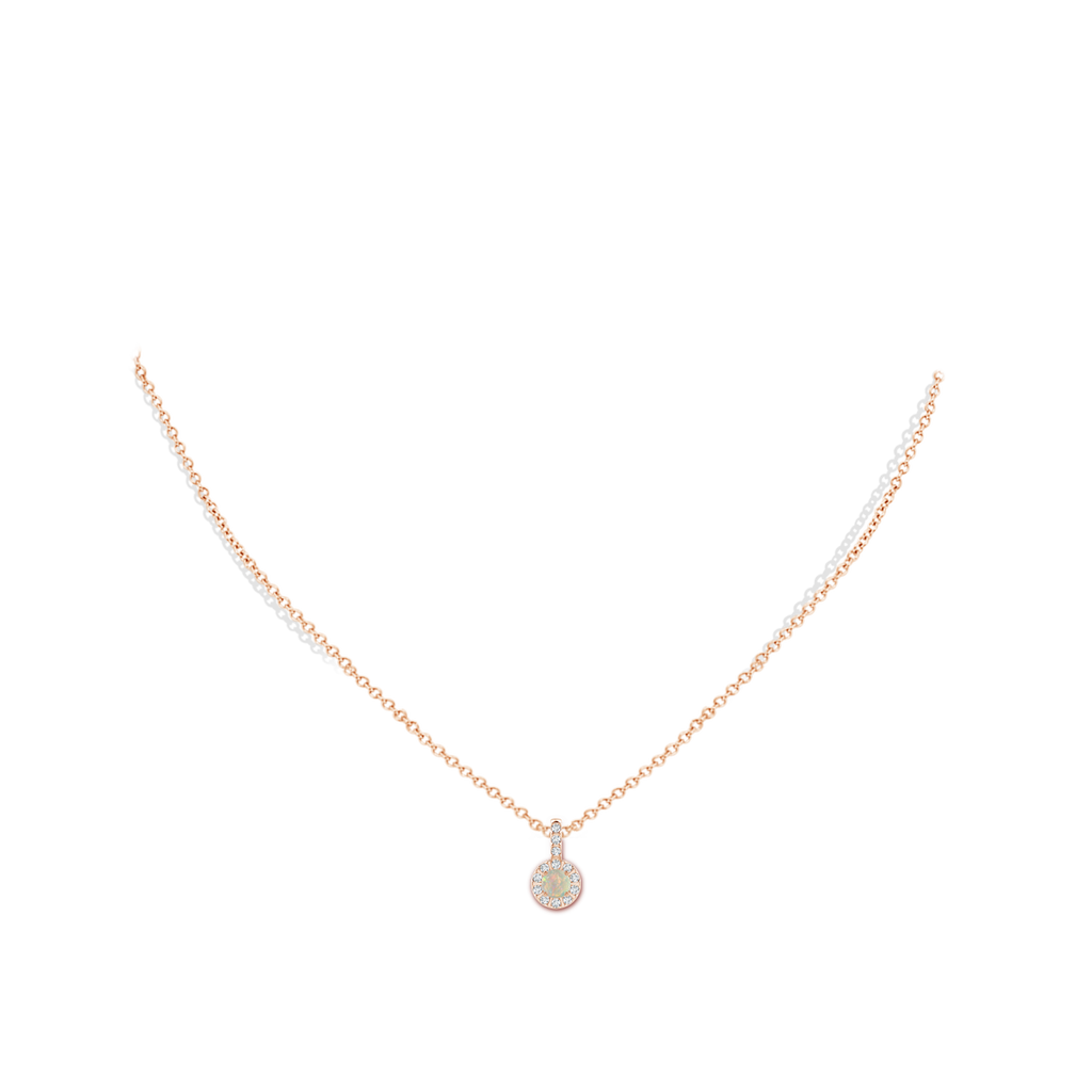 4mm AAAA Opal Pendant with Bar-Set Diamond Halo in Rose Gold Body-Neck