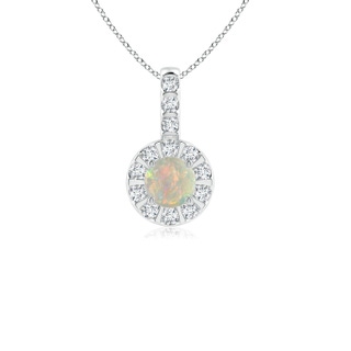 4mm AAAA Opal Pendant with Bar-Set Diamond Halo in White Gold