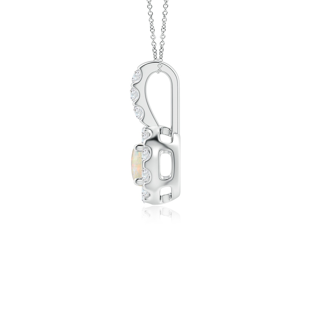 4mm AAAA Opal Pendant with Bar-Set Diamond Halo in White Gold Side 1