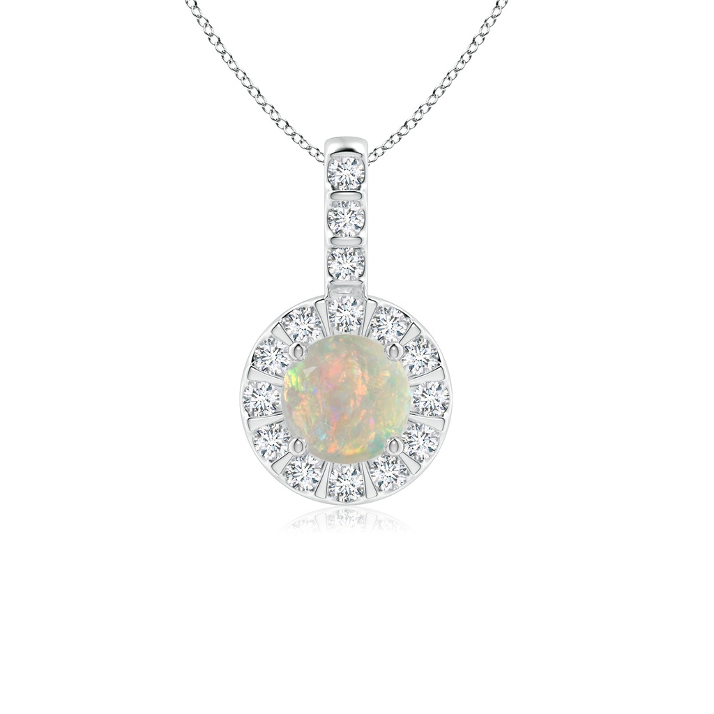 5mm AAAA Opal Pendant with Bar-Set Diamond Halo in White Gold