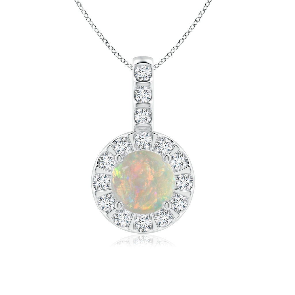 6mm AAAA Opal Pendant with Bar-Set Diamond Halo in White Gold