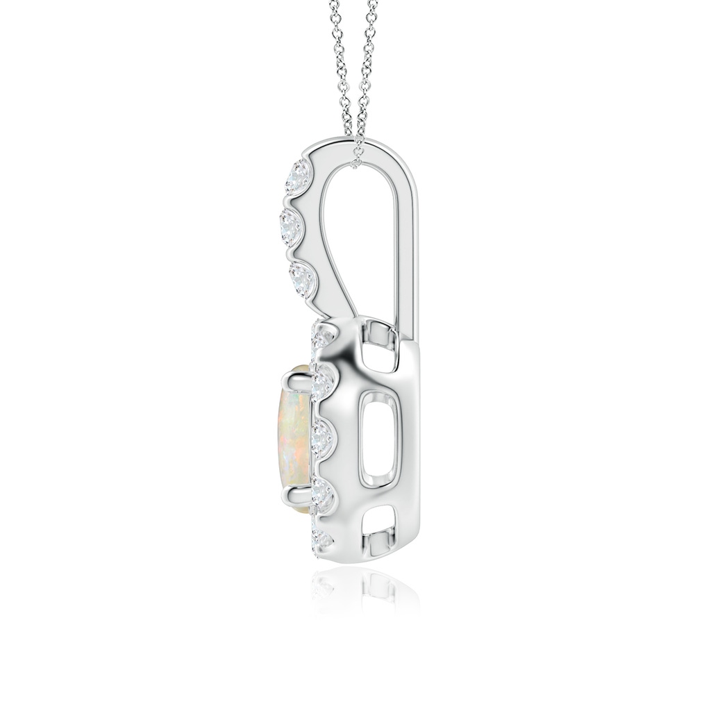 6mm AAAA Opal Pendant with Bar-Set Diamond Halo in White Gold Side 1