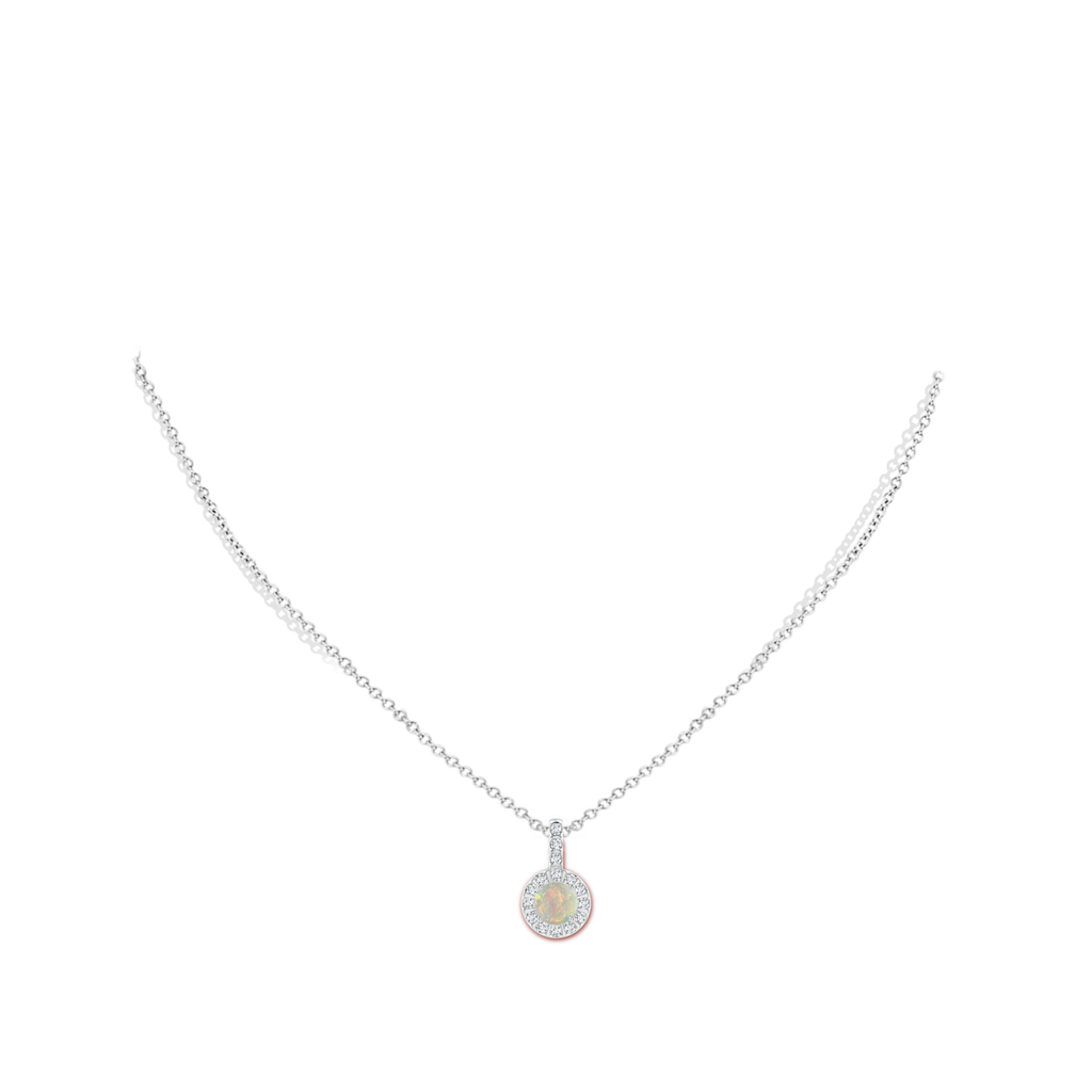 6mm AAAA Opal Pendant with Bar-Set Diamond Halo in White Gold Body-Neck