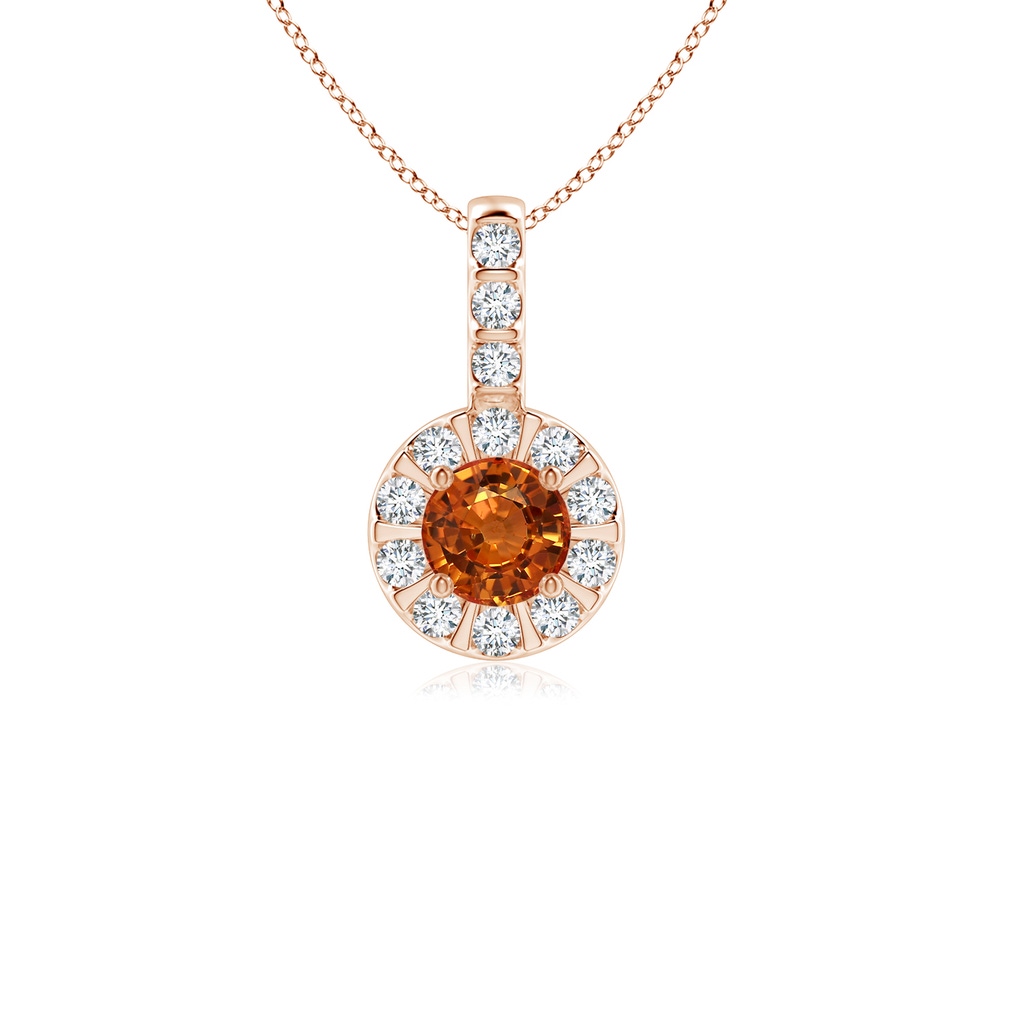 4mm AAAA Orange Sapphire Pendant with Bar-Set Diamond Halo in Rose Gold