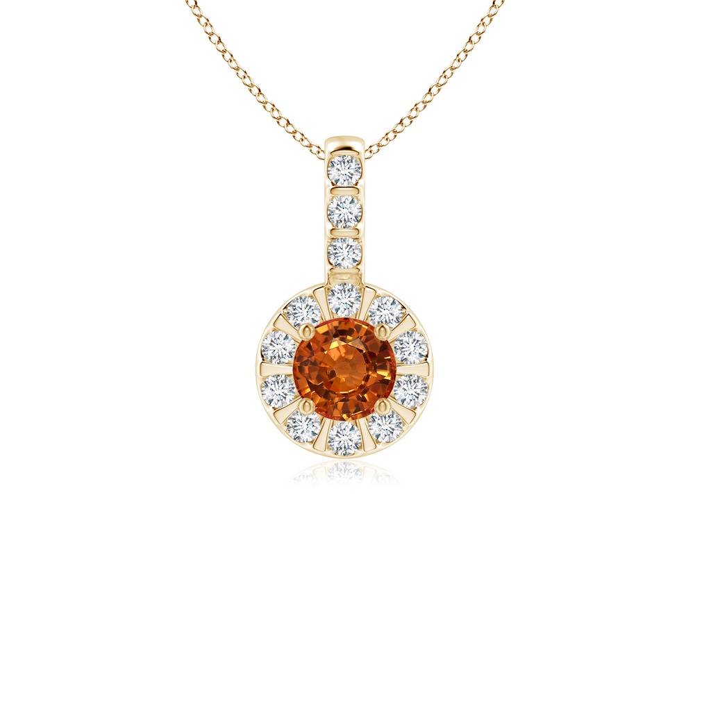 4mm AAAA Orange Sapphire Pendant with Bar-Set Diamond Halo in Yellow Gold