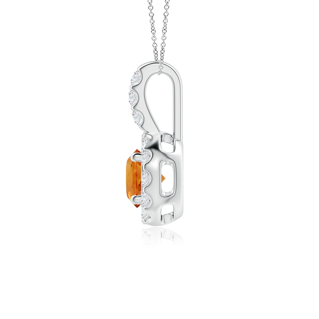 5mm AAA Orange Sapphire Pendant with Bar-Set Diamond Halo in White Gold Side 1