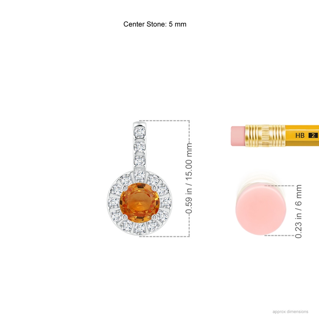 5mm AAA Orange Sapphire Pendant with Bar-Set Diamond Halo in White Gold Ruler