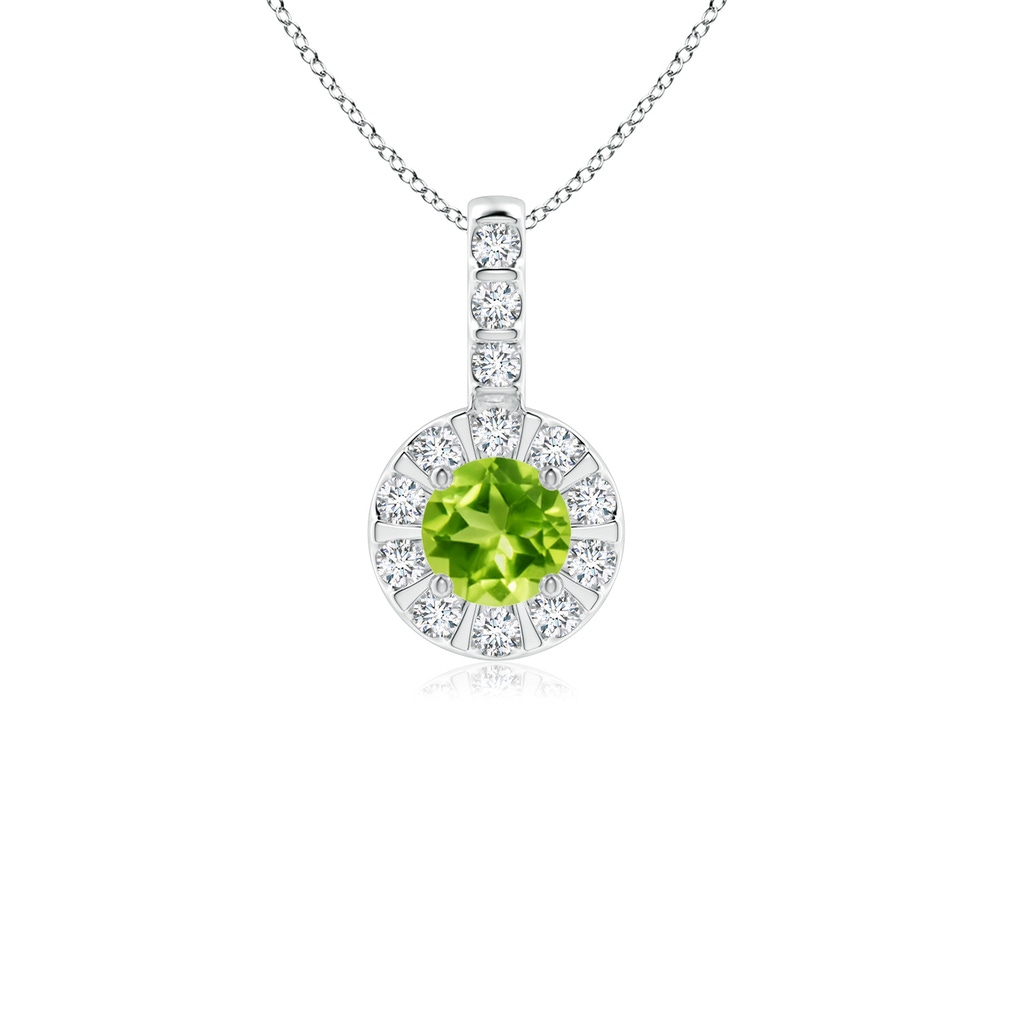 4mm AAA Peridot Pendant with Bar-Set Diamond Halo in White Gold