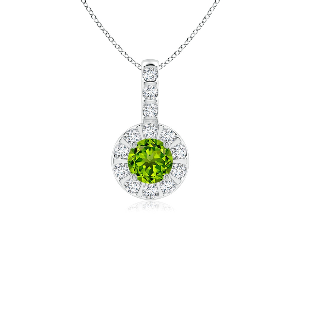 4mm AAAA Peridot Pendant with Bar-Set Diamond Halo in P950 Platinum