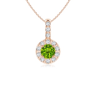 4mm AAAA Peridot Pendant with Bar-Set Diamond Halo in Rose Gold