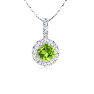 5mm AAA Peridot Pendant with Bar-Set Diamond Halo in White Gold