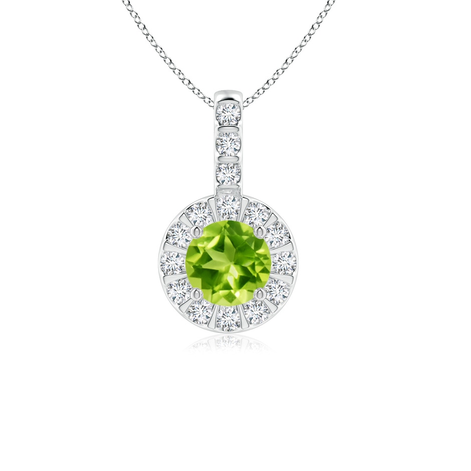 5mm AAA Peridot Pendant with Bar-Set Diamond Halo in White Gold 