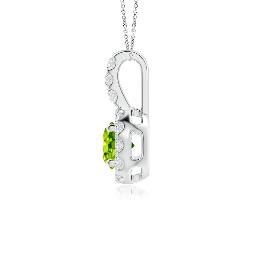 5mm AAA Peridot Pendant with Bar-Set Diamond Halo in White Gold Side 1