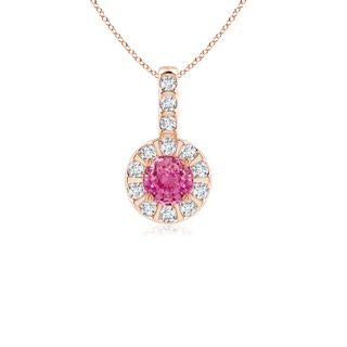 4mm AAA Vintage Style Pink Sapphire and Diamond Halo Pendant in Rose Gold