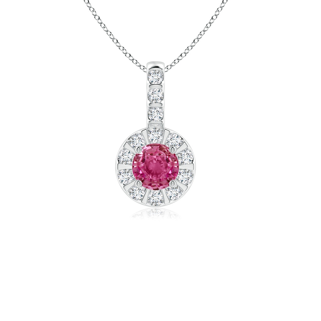 4mm AAAA Vintage Style Pink Sapphire and Diamond Halo Pendant in P950 Platinum