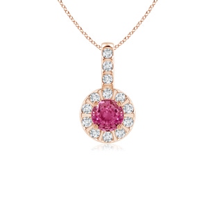 4mm AAAA Vintage Style Pink Sapphire and Diamond Halo Pendant in Rose Gold