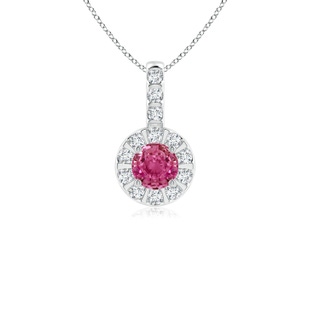 4mm AAAA Vintage Style Pink Sapphire and Diamond Halo Pendant in White Gold