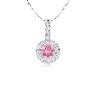 4mm AA Vintage Style Pink Tourmaline and Diamond Halo Pendant in White Gold