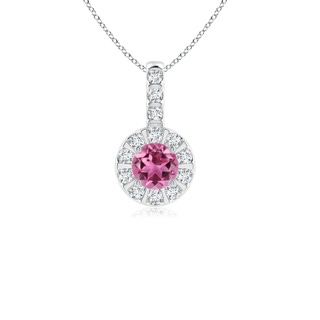 4mm AAAA Vintage Style Pink Tourmaline and Diamond Halo Pendant in White Gold