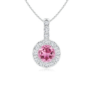 5mm AAA Vintage Style Pink Tourmaline and Diamond Halo Pendant in White Gold