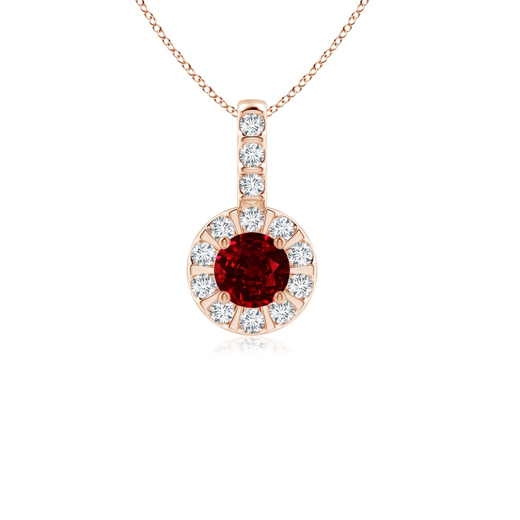 4mm AAAA Ruby Pendant with Bar-Set Diamond Halo in Rose Gold
