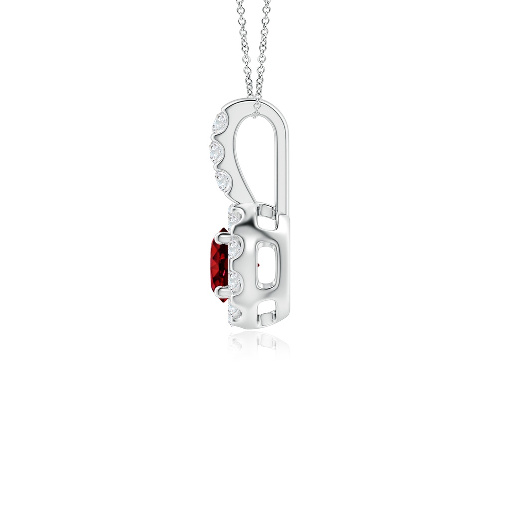 4mm AAAA Ruby Pendant with Bar-Set Diamond Halo in White Gold Side 1