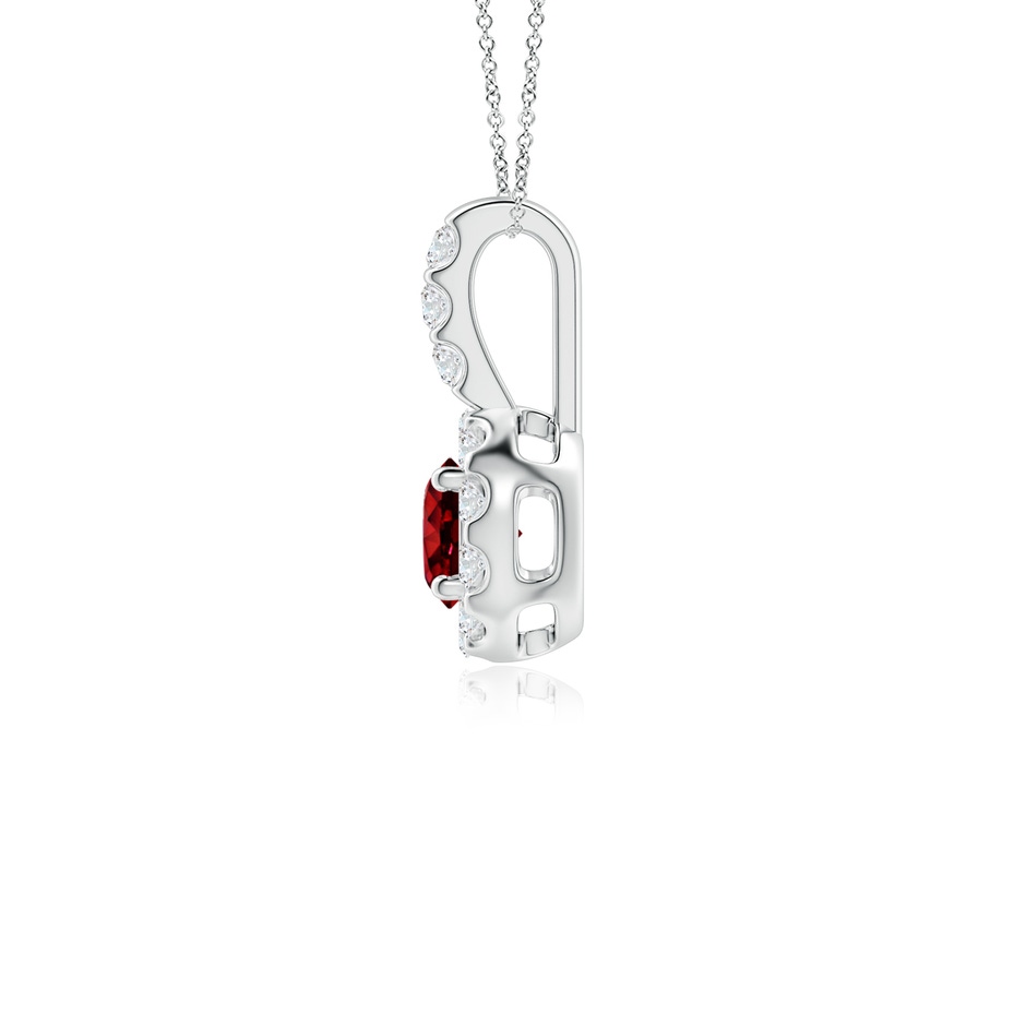 4mm AAAA Ruby Pendant with Bar-Set Diamond Halo in White Gold side 199