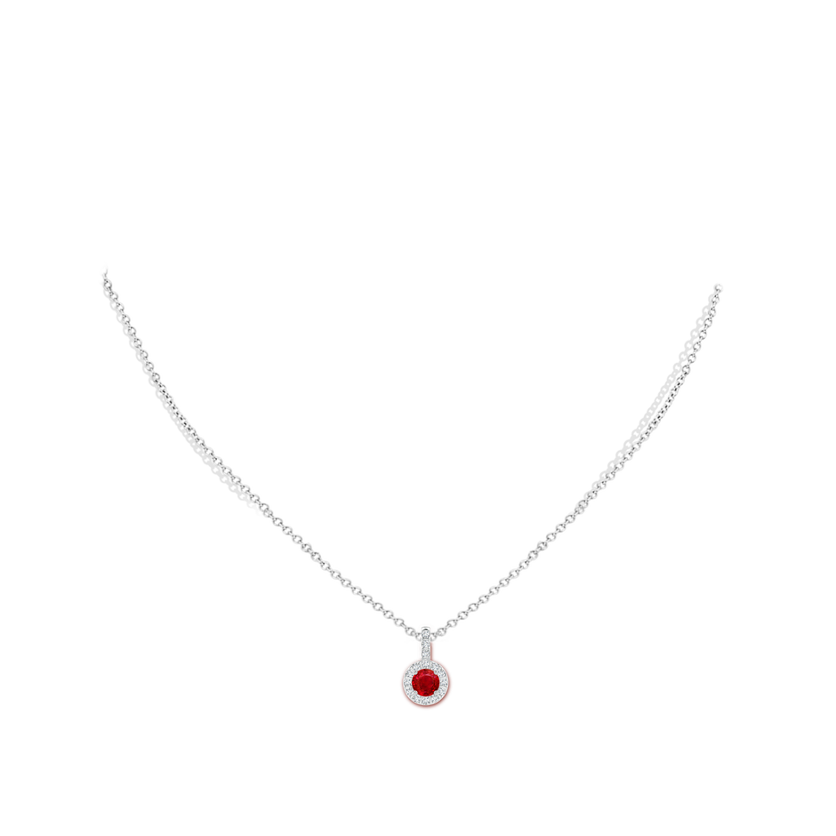 5mm AAA Ruby Pendant with Bar-Set Diamond Halo in White Gold body-neck