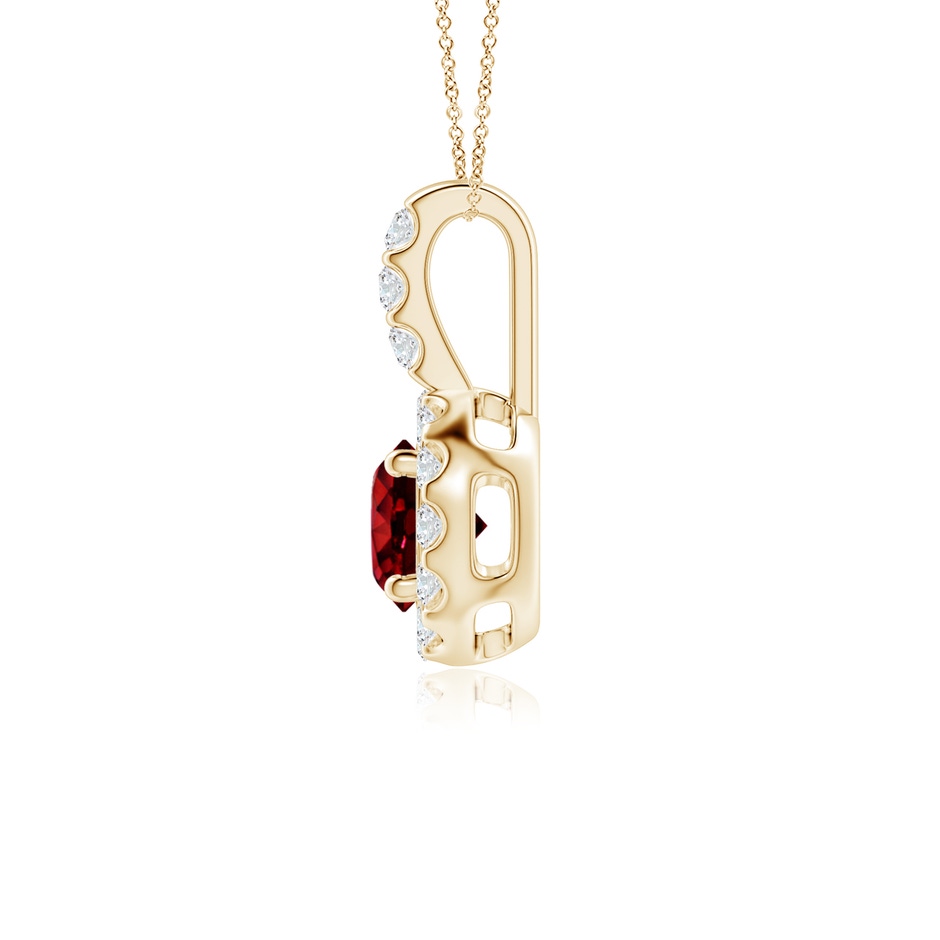 5mm AAAA Ruby Pendant with Bar-Set Diamond Halo in Yellow Gold side 199