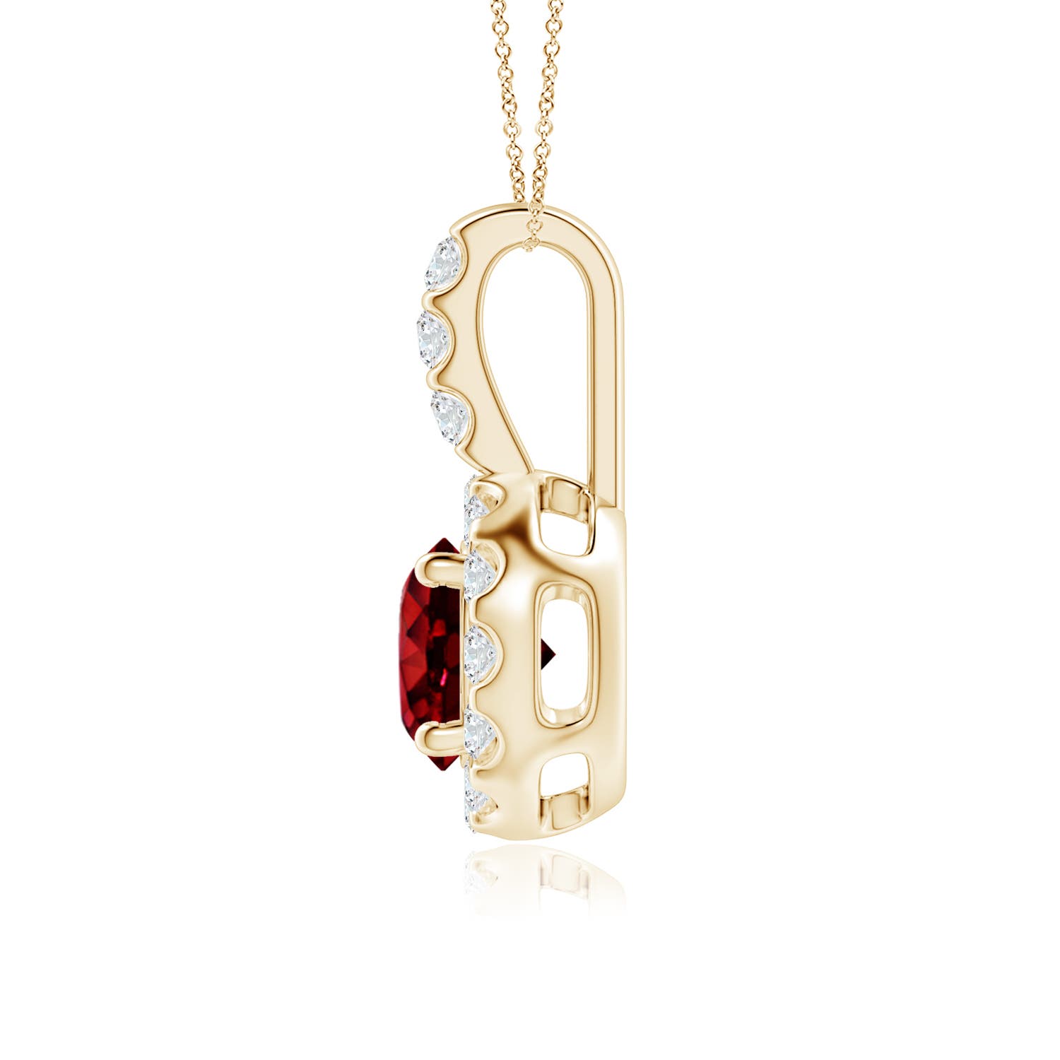 6mm AAAA Ruby Pendant with Bar-Set Diamond Halo in 18K Yellow Gold