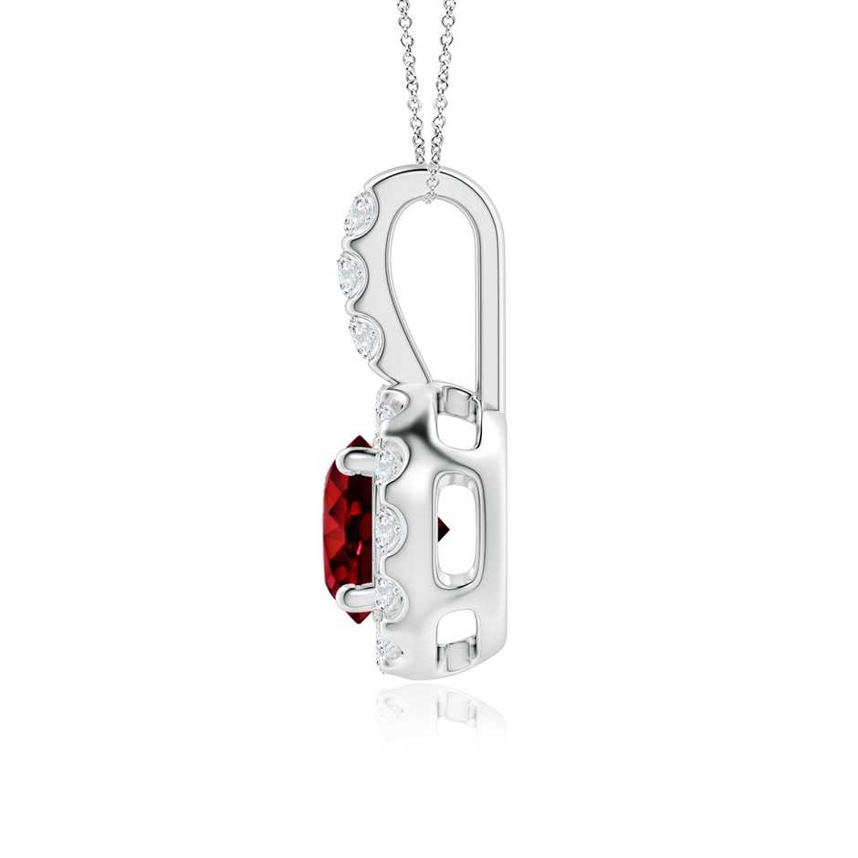 6mm AAAA Ruby Pendant with Bar-Set Diamond Halo in White Gold side 199