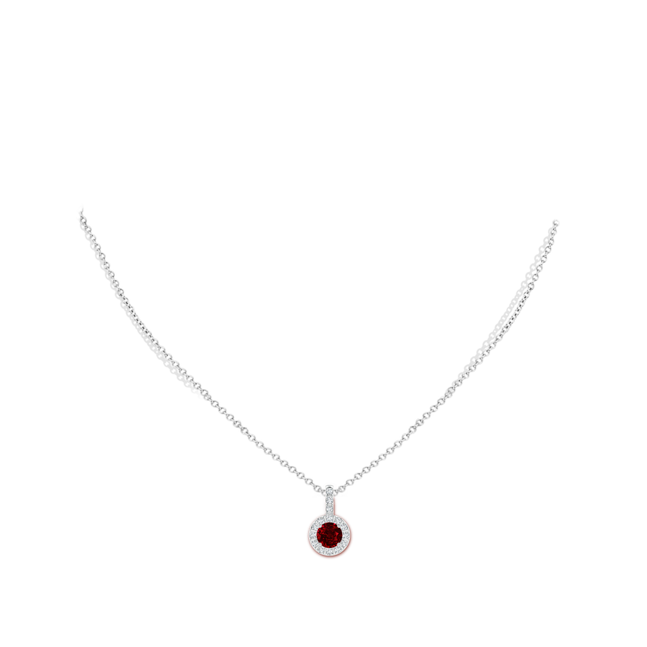 6mm AAAA Ruby Pendant with Bar-Set Diamond Halo in White Gold pen