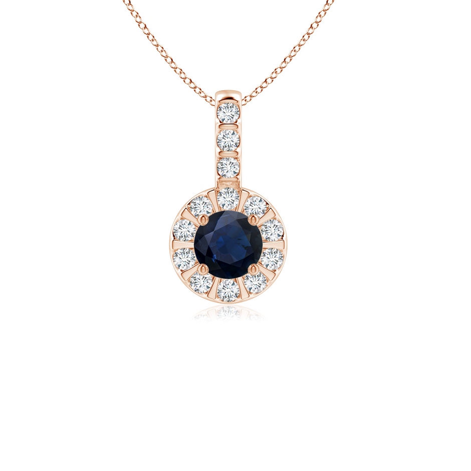 4mm A Blue Sapphire Pendant with Bar-Set Diamond Halo in Rose Gold 