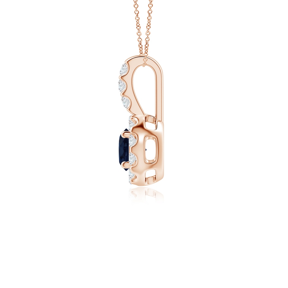 4mm A Blue Sapphire Pendant with Bar-Set Diamond Halo in Rose Gold side-1