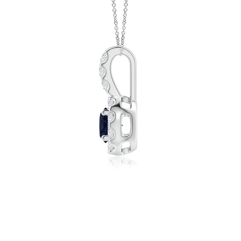 4mm A Blue Sapphire Pendant with Bar-Set Diamond Halo in White Gold side-1