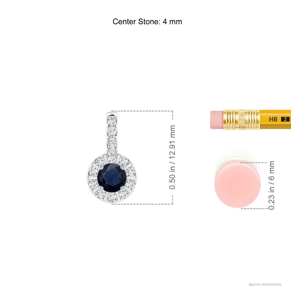 4mm A Blue Sapphire Pendant with Bar-Set Diamond Halo in White Gold ruler