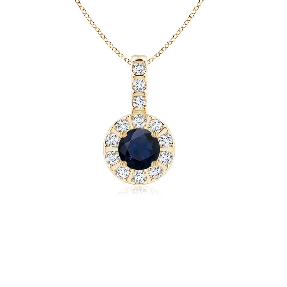 4mm A Blue Sapphire Pendant with Bar-Set Diamond Halo in Yellow Gold 