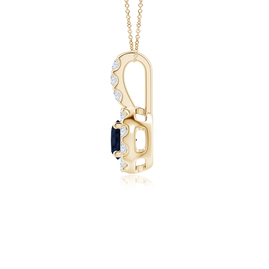 4mm A Blue Sapphire Pendant with Bar-Set Diamond Halo in Yellow Gold side-1
