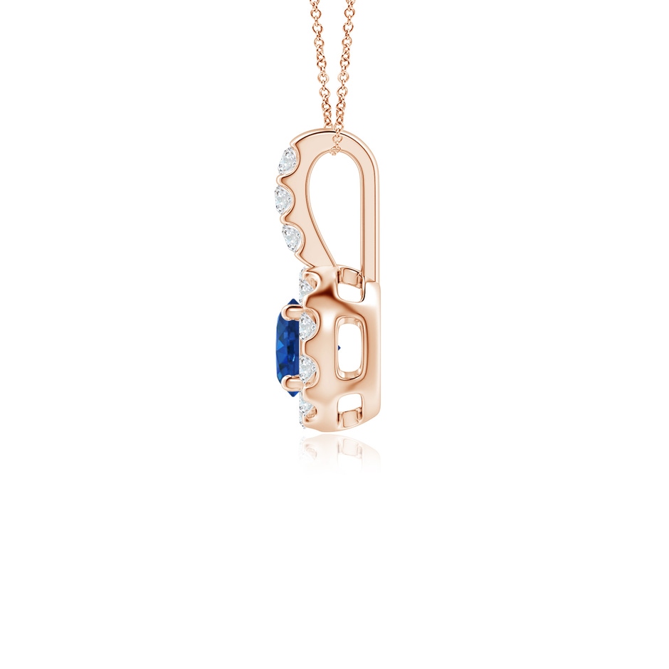 4mm AAA Blue Sapphire Pendant with Bar-Set Diamond Halo in Rose Gold side-1