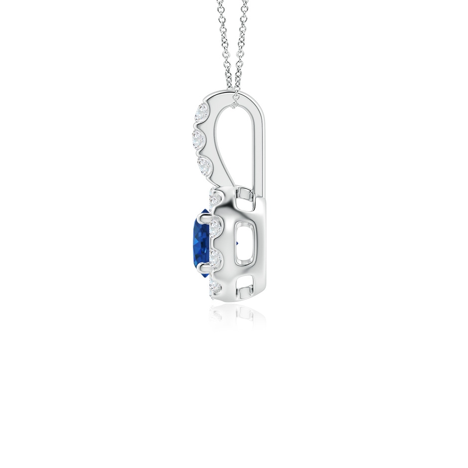 4mm AAA Blue Sapphire Pendant with Bar-Set Diamond Halo in White Gold side-1