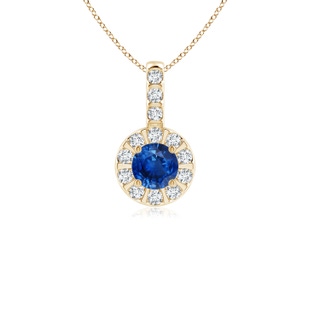 4mm AAA Blue Sapphire Pendant with Bar-Set Diamond Halo in Yellow Gold