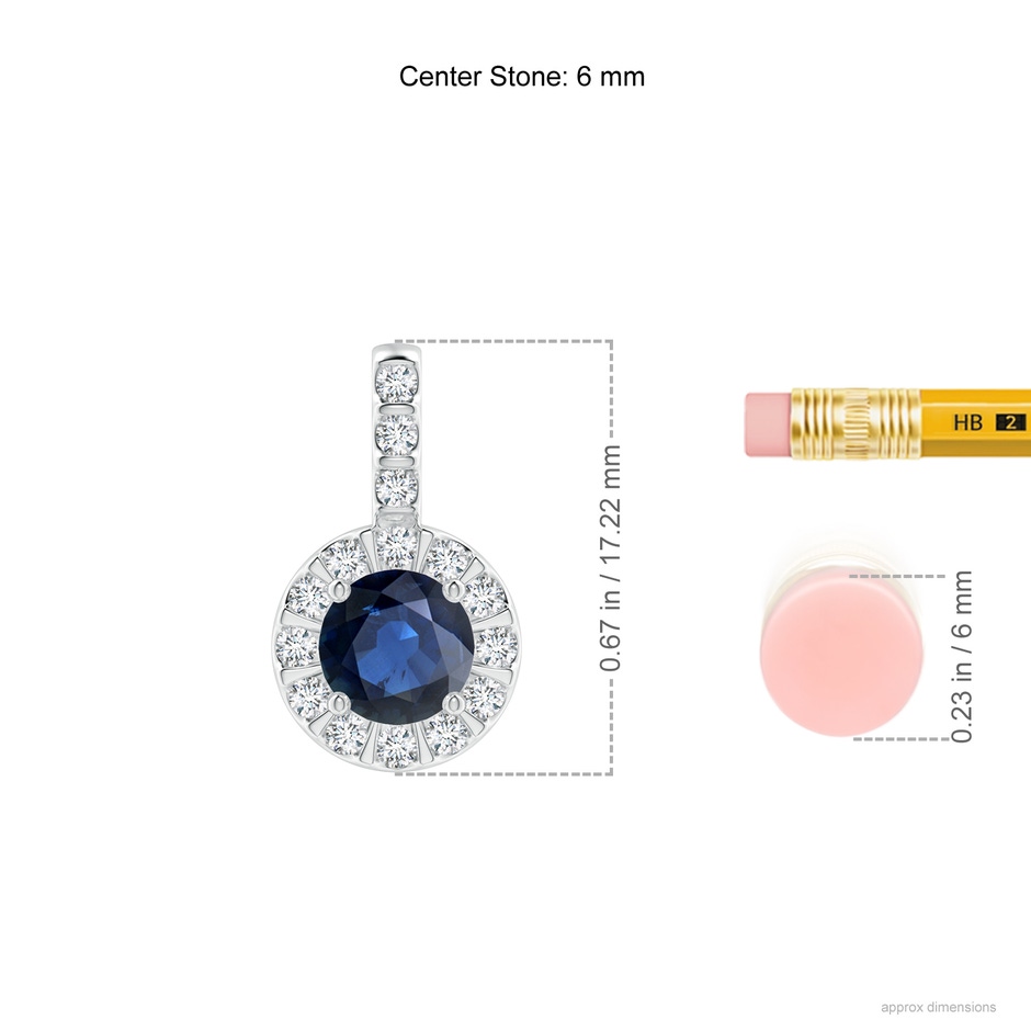 6mm AA Blue Sapphire Pendant with Bar-Set Diamond Halo in P950 Platinum ruler