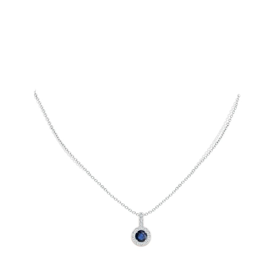 6mm AA Blue Sapphire Pendant with Bar-Set Diamond Halo in P950 Platinum body-neck