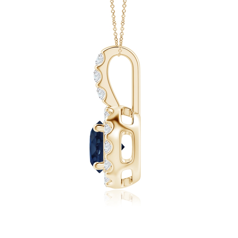 6mm AA Blue Sapphire Pendant with Bar-Set Diamond Halo in Yellow Gold side-1