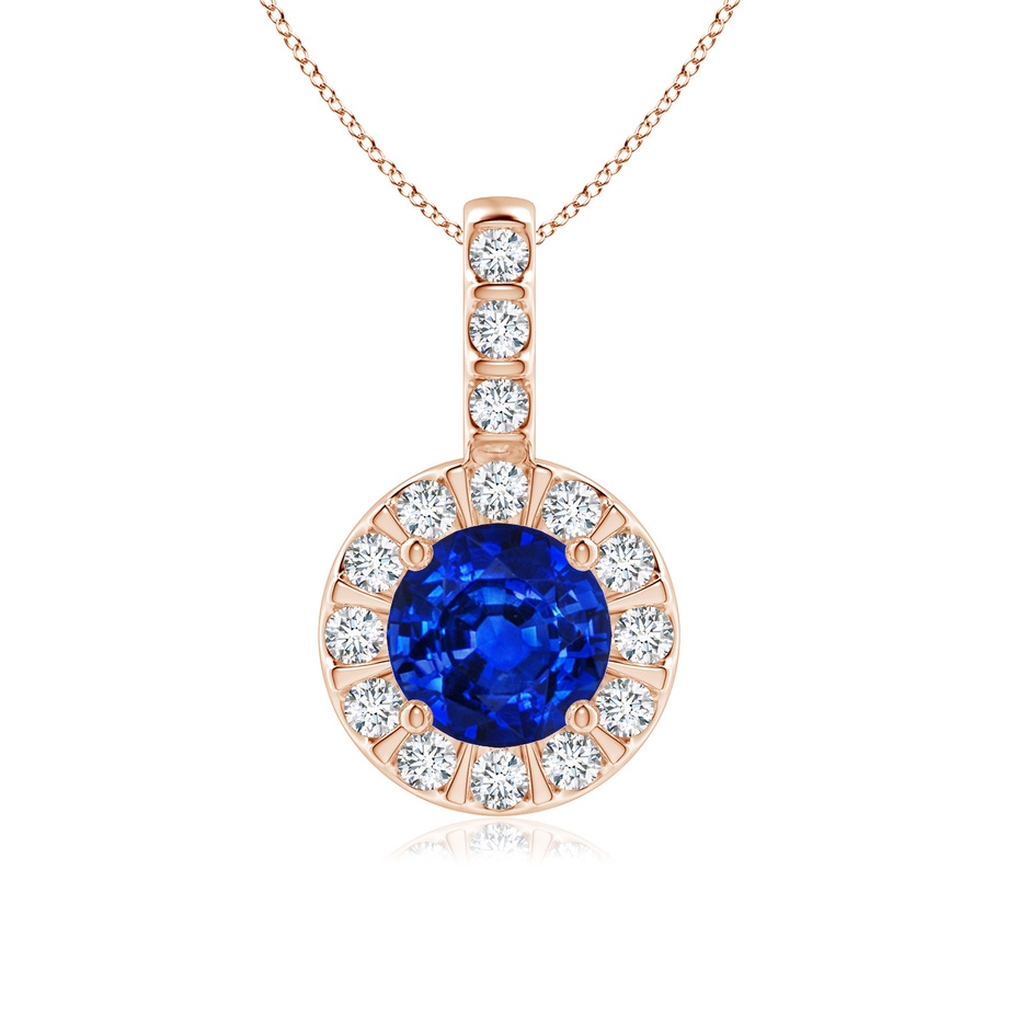 6mm Lab-Grown Blue Sapphire Pendant with Bar-Set Diamond Halo in Rose Gold 