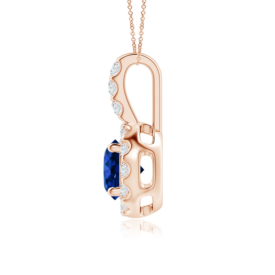 6mm Lab-Grown Blue Sapphire Pendant with Bar-Set Diamond Halo in Rose Gold side-1