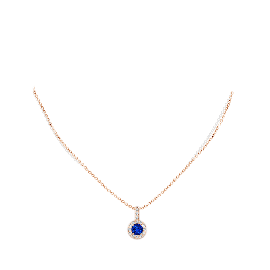 6mm Lab-Grown Blue Sapphire Pendant with Bar-Set Diamond Halo in Rose Gold body-neck