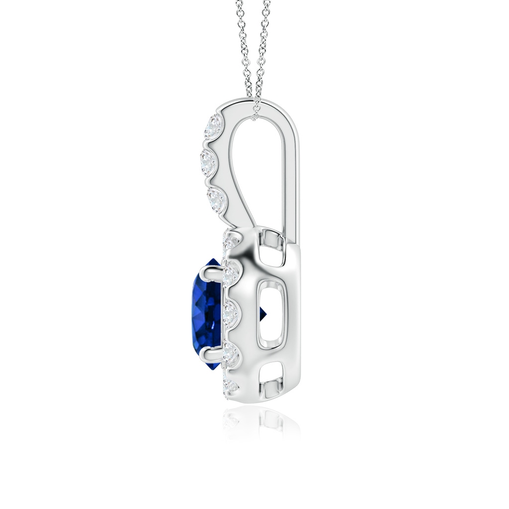 6mm Lab-Grown Blue Sapphire Pendant with Bar-Set Diamond Halo in White Gold - side_1