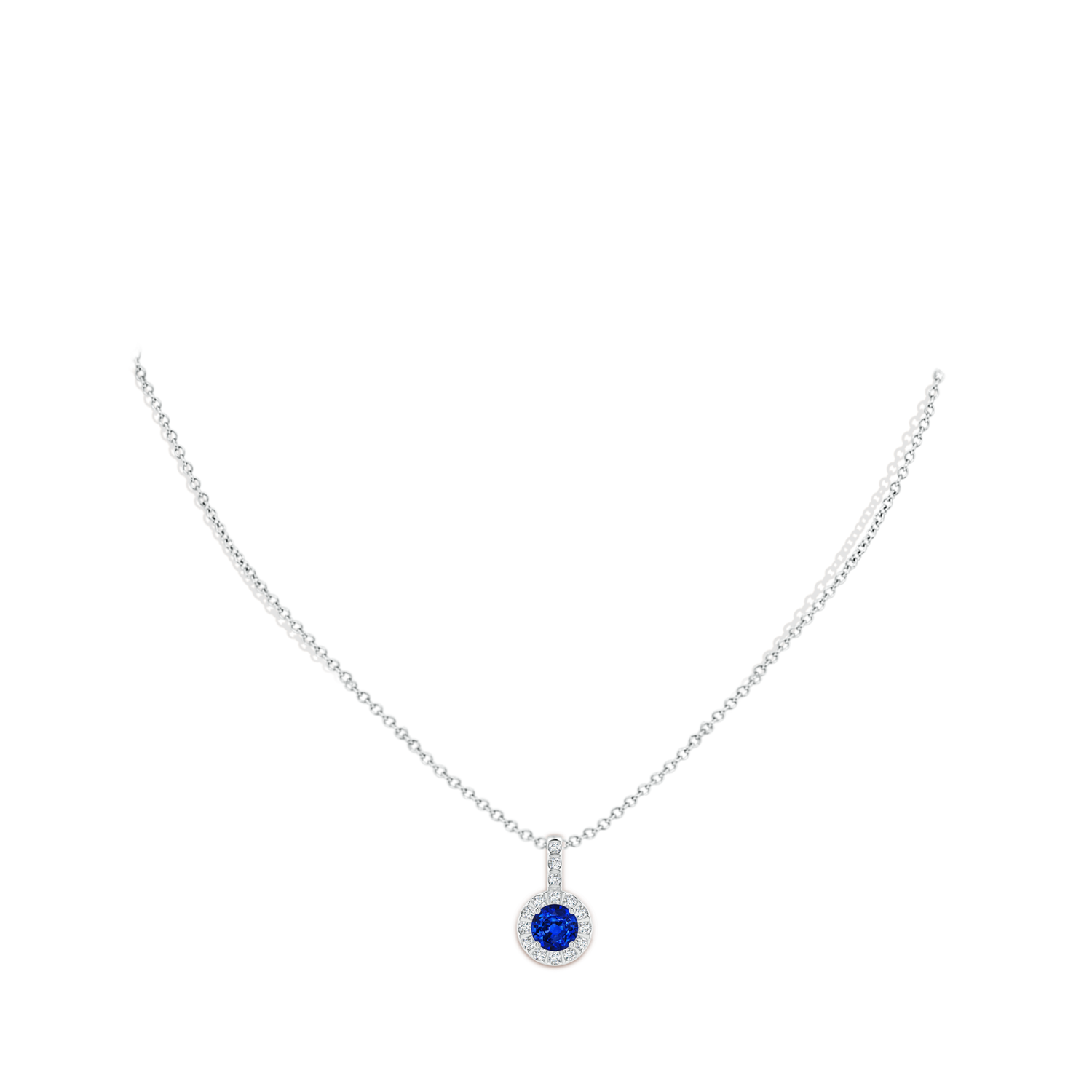 6mm AAAA Blue Sapphire Pendant with Bar-Set Diamond Halo in White Gold - body_neck