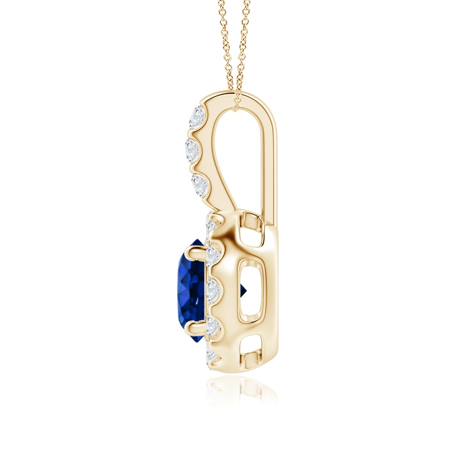 6mm AAAA Blue Sapphire Pendant with Bar-Set Diamond Halo in Yellow Gold side-1